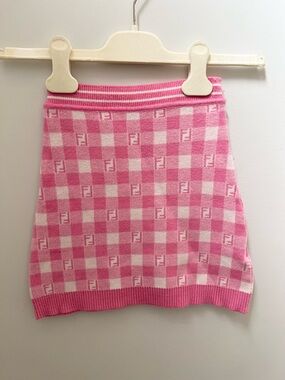 Fendi Pink and White Checked Knit Girls Mini Skirt
